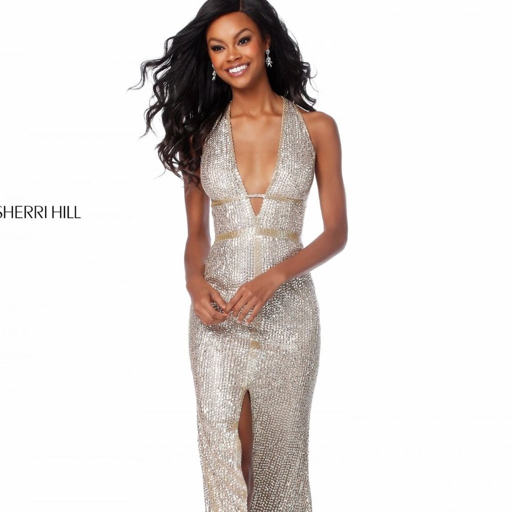 Sherri Hill gold prom dress